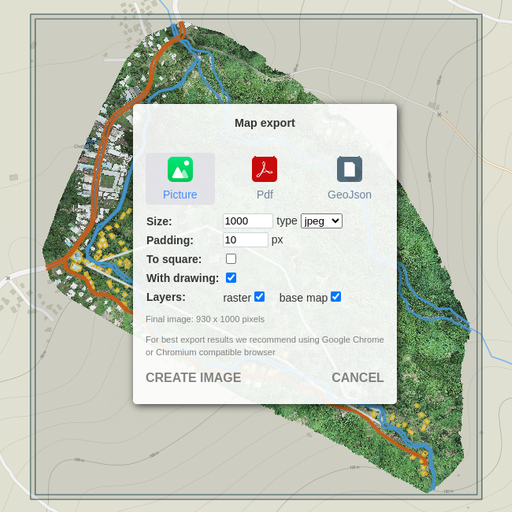 MapHub convert and export rasters in PDF, JPEG, PDN, and geoJSON